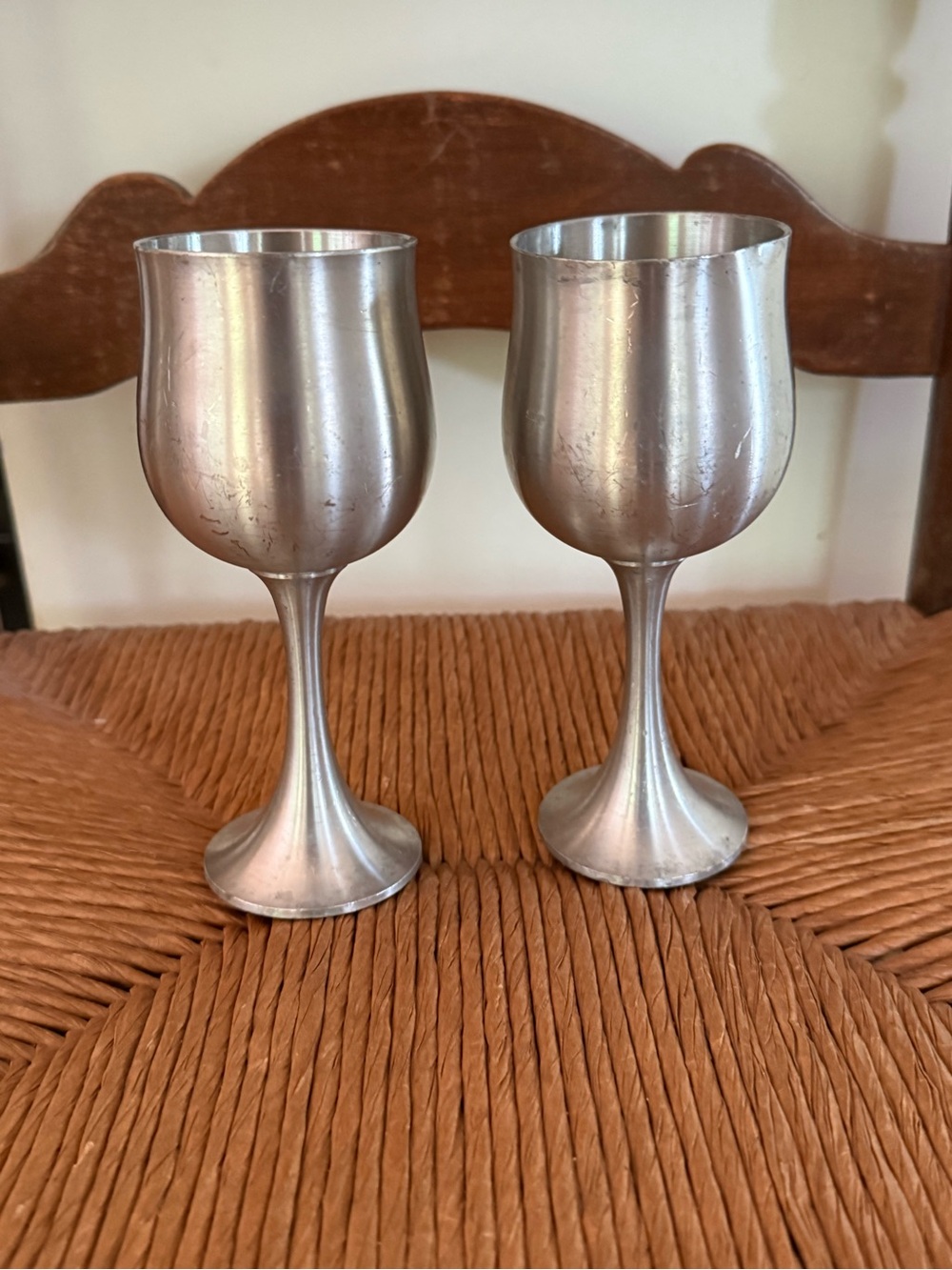 Vintage Silver Minimalist Pewter Goblets — Set of 2